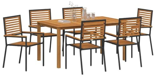 vidaXL Garten Essgruppe 7 pcs Schwarz Poly Rattan, Garten und Terrasse, modernes Outdoor-Set, leichtes Essensemble, stapelbare Möbel, wetterfester Tisch