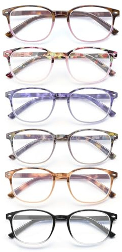 JM Lunettes de Lecture Anti Lumiere Bleue Charnière à Ressort Presbyte Hommes Femmes Carré Lunettes de Vue 6 Packs +4.0