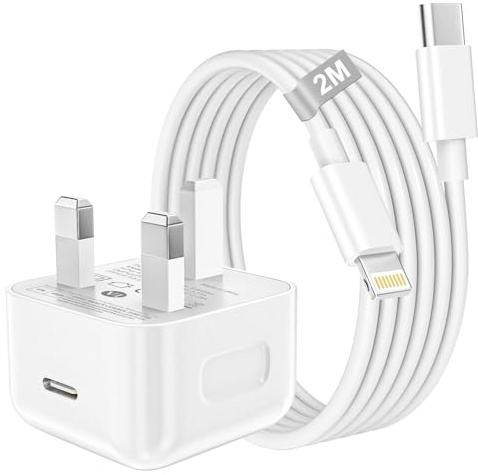 iPhone Charger Fast Charge, 30W iPhone Fast Charger Plug with 2M USB C to Lightning Cable for iPhone 14 13 12 11 Pro Max/XR/XS/SE/8, USBC Plug UK iPhone Charger USB C Power Adapter Phone Charger