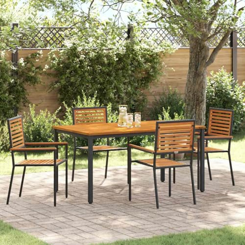 Frdhee Stapelstühle Loungesessel Outdoor,Garten Essgruppe 5 pcs Schwarz 150 x 90 x 75 cm Poly-Rattan für Rasenfläche, Camping, Garten, Pool, Strand, Hof, Lounge