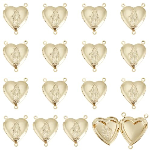 WEBEEDY 16 PCS Our Lady of Guadalupe Locket Rosenkranz Zentren Virgin Mary Speicher Foto Charms 3-Loch Our Lady of Guadalupe Medal Anhänger für DIY Schmuck machen katholische Geschenk (Gold)