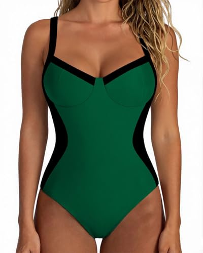 Yutdeng Bañadores Mujer Reductores Traje de Baño Cuello en V Control de Barriga Bañador Natacion Una Pieza Ropa de Baño Deportivo Bloqueo de Color Monokini Push Up Swimwear Swimsuit con Lazo Piscina