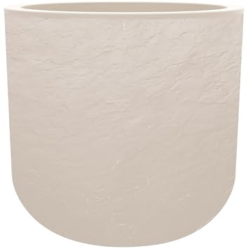 EDA - Runder Topf, 40 cm, Volcania'Up, 32,5 l, Steinoptik, einwandig, mit Trompe-L'Oeil-Kügelchen, Wasserspeicherzone zur Begrenzung der Bewässerung, Ø 38,5 x H.36,8 cm, Kalkbeige