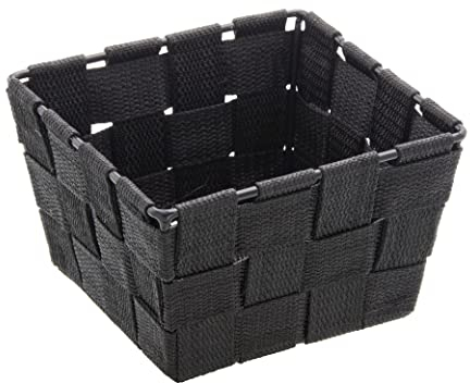 WENKO Aufbewahrungskorb Adria Mini Schwarz - Badkorb, quadratisch, Kunststoff-Geflecht, Polypropylen, 14 x 9 x 14 cm, Schwarz Mini Square