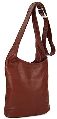 Belli Cross Bag Classic italienische Umhängetasche Damen Ledertasche Handtasche Cross Over Bag in maronenbraun - 24x28x8 cm (B x H x T)