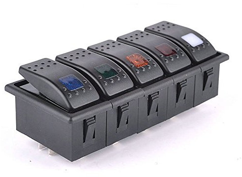 T Tocas (TM Impermeabile 5 Gang Rocker interruttori del Pannello con Protezione da sovracorrente, per 12v / 24v Marine Bus RV Caravan, IP66, 5 Colori