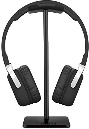 New bee Headphone Stand Headset Holder Earphone Stand with Aluminum Supporting Bar Flexible Headrest ABS Solid Base for All Headphones Size (Black)