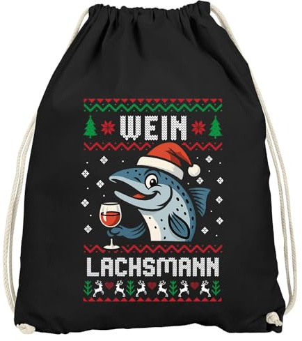 MoonWorks® Turnbeutel Ugly XMAS Bier DesignSpruch lustig Wein Lachsmann Gymbag Weihnachtsbeutel Schwarz unisize