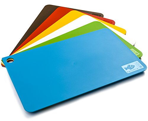 Set of 6 Chopping Mats Flexible Plastic Cutting Boards Sheets Six Large 38x24cm Colour Coded Food Board Mat Multicolour Boxed