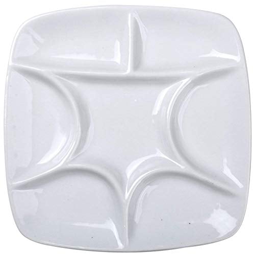 MEEDEN 7-Well Square White Ceramic Artist Paint Palette for Watercolor Gouache Acrylic Oil Painting, 5-4/5-Inch