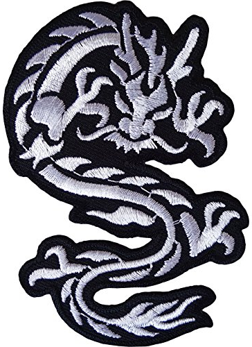 White Chinese Dragon Iron On Patch Sew On Shirt Jacket Embroidered Badge Crafts
