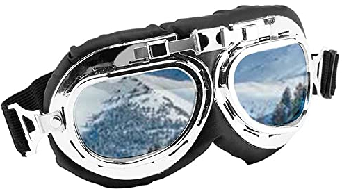 OcioDual Fliegerbrille, Piloten Kostüm Herren, Motorradbrille, Pilotenbrille fasching, Motorrad Biker Flieger Pilot Kostüm, Brille Oldtimer Steampunk Goggles Retro Glas Spiegel