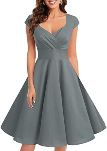 Bbonlinedress Women's Vintage 1950s cap Sleeve Rockabilly Cocktail Dress Multi-Colored Grey XS