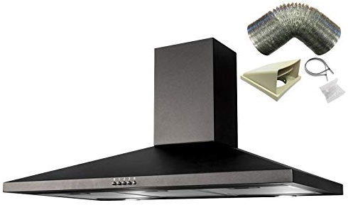 SIA CHL100BL 100cm Black Chimney Cooker Hood Kitchen Extractor Fan & 3m Ducting