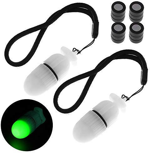 SecurityIng 2Pc Underwater Strobe Signal Light Scuba Night Dive Marker LED Flashy Safety Lamp Firefly Diving Beacon Beam 200M Underwater 200 Hour Duration with Battery (Green)