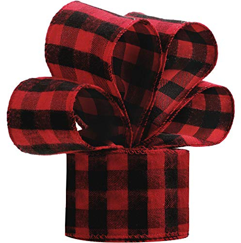 6,3 cm Weihnachten Plaid Sackleinen Band Gingham Wickelband mit Spule für Weihnachten Dekoration Geschenkverpackung Party Dekoration