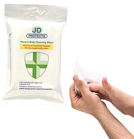 JD Protects Hand & Body Cleansing Wipes Alcohol Free Pack of 15 Wipes