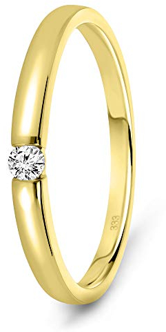 MIORE Ring Damen 0.05 Ct Solitär Diamant Verlobungsring aus Gelbgold 8 Karat / 333 Gold, Schmuck