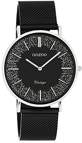 Oozoo Vintage Damenuhr mit Metallband 40 MM Schwarz Glitzer/Schwarz C20140