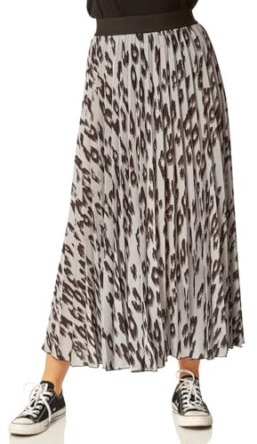 Roman Originals Pleated Skirt for Women UK Ladies Maxi Midi Crinkle Summer Smart Casual Evening Special Occasion Elasticated Waistband Party Holiday Long Crepe - Light Grey - Size 10
