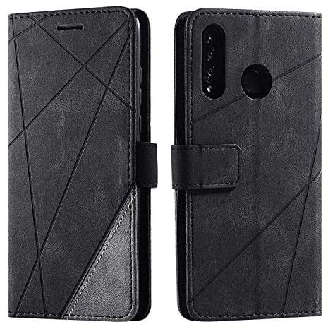 SONWO Case for Huawei P30 Lite Case, Premium Leather Flip Wallet Case Magnetic Closure Card Slots Kickstand Phone Case for Huawei P30 Lite, Black