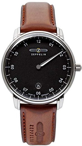 Zeppelin Herrenuhr mit Lederband 41 MM ETA Quarz Monotimer Einzeigeruhr Datum 8642-2