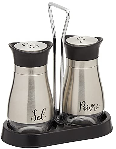 Juvale Salz- und Pfefferstreuer, Spender für Salz und Pfeffer, modernes Design, Edelstahl und Glas, mit Tablett