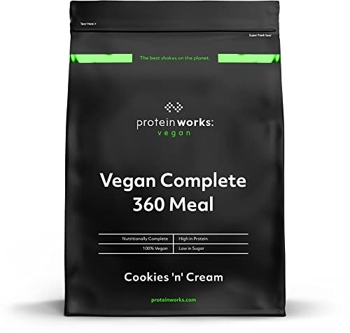 Protein Works - Vegan Complete 360 Meal Shake, 100% Vegan Meal Replacement Powder, Complete Meal, Plant Based Meal Shake, 5 Meals, Cookies 'n' Cream, 500g