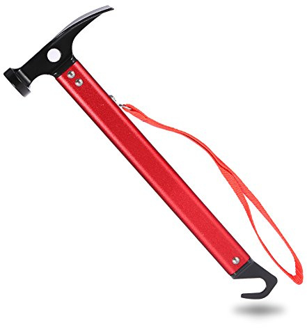 Lazmin112 Camping Hammer, Outdoor Camping Hammer Zelt Peg Stake Puller Tragbarer Griff aus Aluminiumlegierung für Outdoor Gartenarbeit Camping Wandern(red)