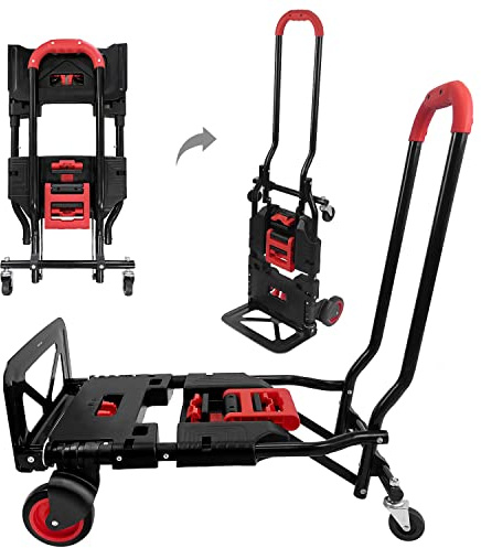 Diable Pliable, Chariot Portable avec Roues en Caoutchouc et poignée rétractable, Design 2 en 1, capacité de 150 kg, Chariot Pliable pour Le Transport/Bagage/Mobile/Voyage/Bureau