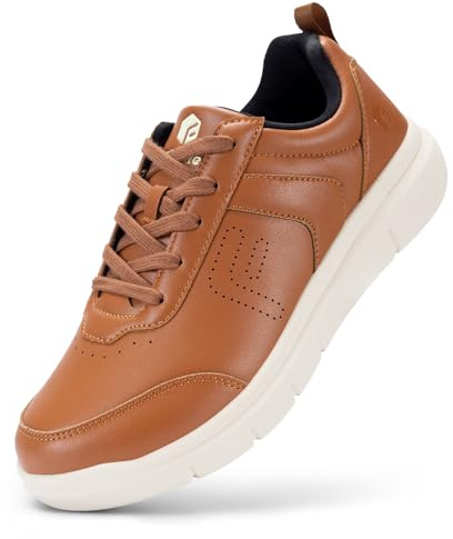FitVille Mens Wide Fit Smart Casual Shoes Lace Up Oxfords Non Slip Business Dress Shoes Lightweight Walking Sneakers, Brown, 10.5 UK X-Wide