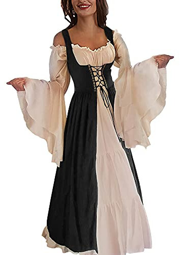 Aibaowedding renaissance dress women medieval dress halloween costume for women(Black,2XL/3XL)