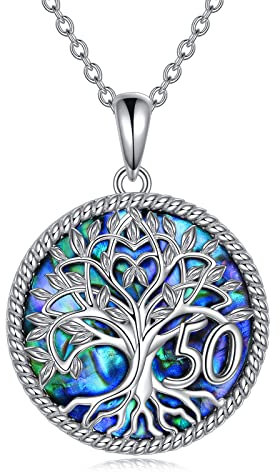 YFN 50th Birthday Gifts for Women Sterling Silver Tree of Life Abalone Shell Necklace Jewellery for Mum Anniversary Birthday…