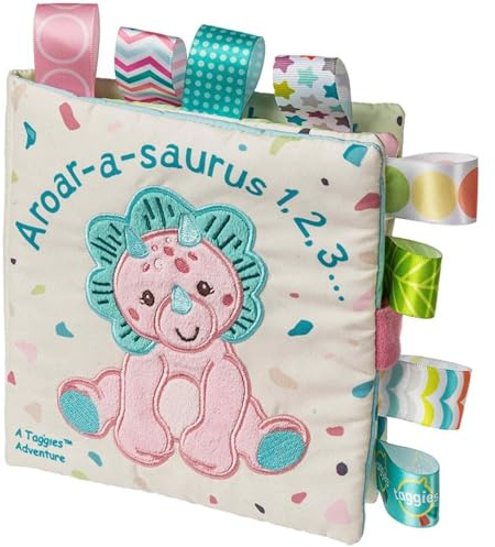 Taggies Soft Cloth Book with Crinkle Paper & Squeaker, 6 x 6-Inches, Aroar-a-Saurus