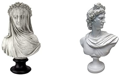 Design Toscano die verschleierte Jungfrau Büstenstatue, Maße: 22,8 cm x15,2 cm x35,5 cm & Apollo Belvedere Büstenstatue, Marmorharz, weiß, 30 cm