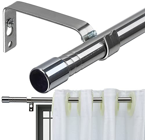 Vorhangstange mit Kappenendstücken, Silber, 76-198 cm