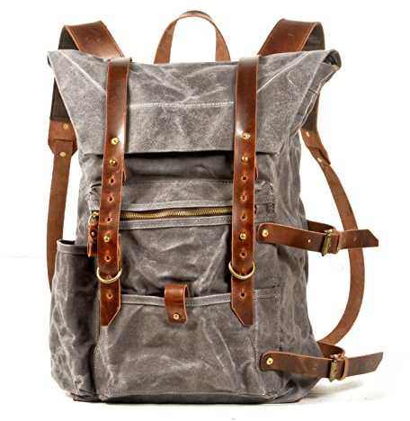 MXDVSN Mochila de hombro de cuero de lona para hombre, mochila vintage para laptop, mochila de viaje al aire libre, bolsa de equipaje grande, mochila de computadora 02-talla única