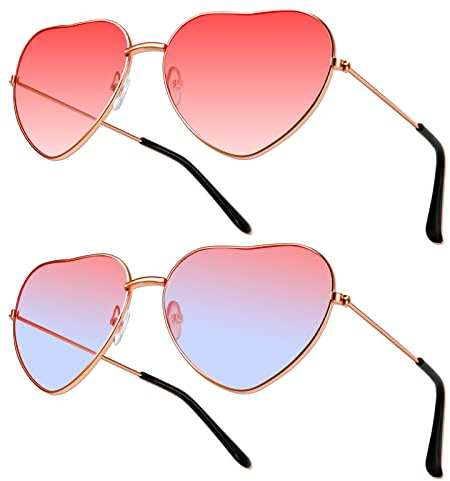 Heyu-Lotus 2 Paar Herz Brille,Hippie Brille Damen,Retro Party Brillen Kostümzubehör 70er 80er 90er Kostümparty Rock Party Accessoires für Reisen,Fotografie,Party