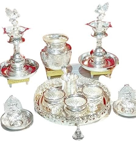 Basteln mit Liebe ein schönes deutsches Silber Pooja Thali Set Kombi mit Pfau Diya Set