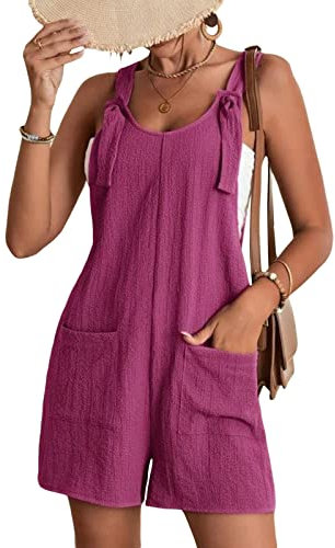 Pantalocini Intera Corta Donna Salopette da Donna Ampia Estiva Tuta Corta Senza ManicheTuta Intera Jumpsuit con Tasche Solidi Casual a Gamba Larga Pagliaccetti (Viola, L)