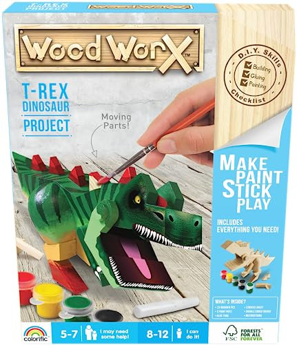 WoodWorX: T-Rex | 3D-Modellbausatz aus Holz | Bauen, Malen, Kleben & Spielen | Modellbausatz für Kinder ab 5 Jahren
