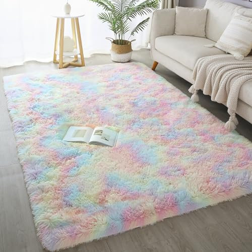 KICHOWUA 12,7 x 20,3 cm große Teppiche für Wohnzimmer, maschinenwaschbar, weich, zottelig, flauschige Teppiche, rutschfester Bodenteppich für Wohnzimmer, Kinder, Baby, Jungen, Teenager, Wohnheim,