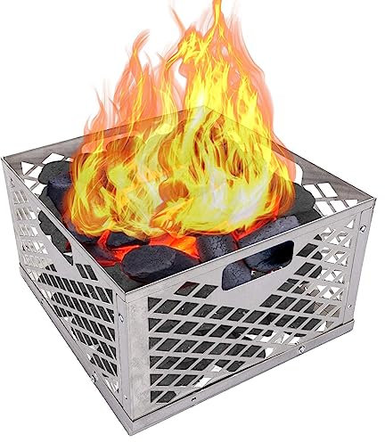 Fire Basket, Charcoal Firebox Basket, Charcoal Smoker Basket with Handle, Offset Smoker Firebox, Stainless Steel Charcoal Box, Rust Proof Charcoal Basket Most Offset Smoker Grill