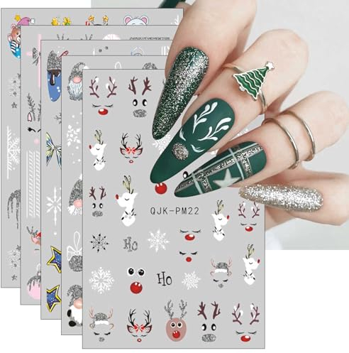 Nagelsticker Weihnachten, 9 Blatt Selbstklebend Nagelaufkleber Nail Art Sticker Dekoration Nageldesign Zubehör