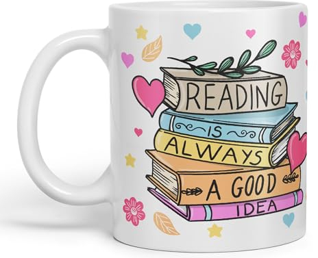 Vixar Reading is Always a Good Idea Book Reader Gift Presents Coloured Ceramic Mug Cup Gift 330ml 11oz Work Office Tea Coffee (White)