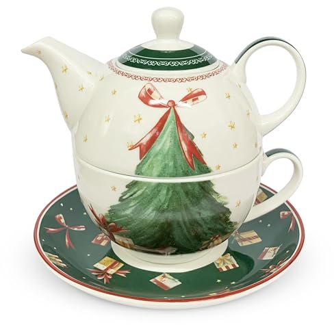 NUVOLE DI STOFFA Teiera Tazza e piattino Natalizia Albero di Natale Carol 6286