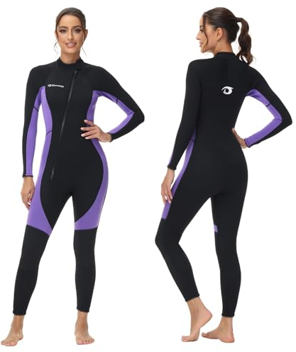 Owntop Damen Neoprenanzug 3/2mm - Vorderer Reißverschluss Voll Tauchanzüge, Stretch Pro Neopren-Nassanzug Thermische Volle Länge Tauchhaut zum Surfen Schnorcheln, Damen Violett L