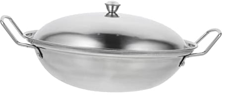 VINTORKY 1 Set Pot Stove Pot with Lid Cooking Pot Hot Pot Camping Stove Grill Pan Wow Frying Pan with Lid Flat Bottom Wok Double Ears Ramen Pot Heavy Duty Wok Thicken Saucepan Heating Pot