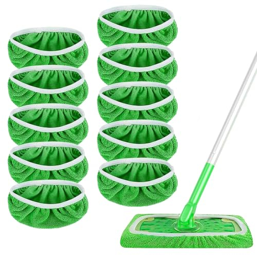 CLKE 10 Stück Tücher für Swiffer, Trockene und nasse Bodentücher, Waschbare Tuchflächen, 25.4*11.5cm, für Swiffer Sweeper Bodenwischer (Grün)