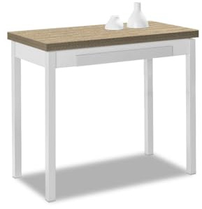 ASTIMESA Küchentisch, Buchtisch, Tisch mit laminierter Platte in Heller Eiche, weiße Struktur, ideal für kleine Räume, Maße geschlossen: 90 cm x 50 cm, Maße geöffnet: 90 cm x 100 cm.